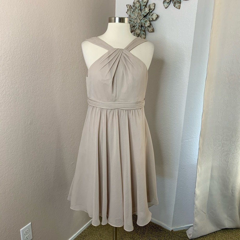 David’s Bridal Halter Beige Nude, Style F15600